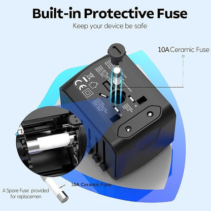 JMFONE Universal Travel Plug Adapter 5 in 1 Charger, European Travel Plug Adapter 2xUSB-A and 2xUSB C Wall Charger with Worldwide AC Outlet,International Power Adapter for Europe USA UK AUS Asia