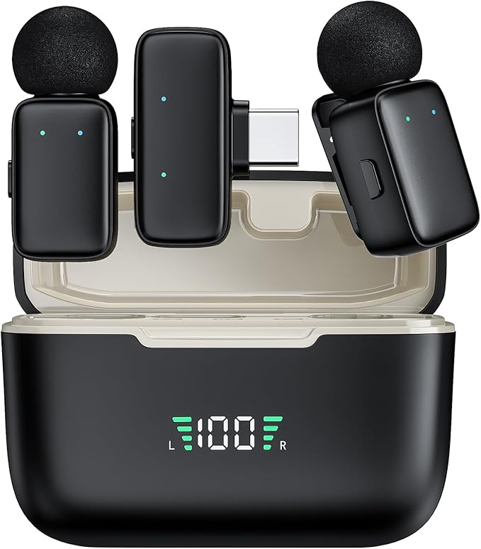 Mini Wireless Lavalier Microphone for iPhone/Android/Tablet/PC with Lightning/USB-C Plug, Noise Cancellation, Wireless Clip-on Mic with Charging Case for Video Recording TikTok YouTube Podcast