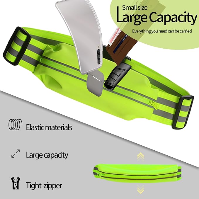 Running Belt Running Phone Belt for Women and Men Phone Holder Runners Pouch Waist Belt Reflective Runners Belt Money Belt Exercise Waist for Workout Jogging Running Gear Accessories (Green）