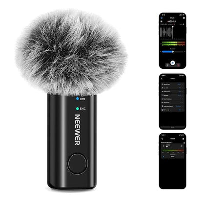 NEEWER KM23B Wireless Lavalier Microphone Bluetooth App Control, Compatible with iPhone Android Phone 8Hrs Battery Vocal Enhancement Noise Cancellation Volume Adjustment Low Cut for Streaming Vlogging
