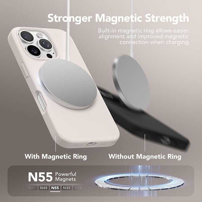 GONEZ Magnetic for iPhone 16 Pro Case, Compatible with MagSafe, [Screen Protector + Camera Lens Protector], Silicone Shockproof Anti-Scratch Protective Phone Case 6.3 inch, Stone