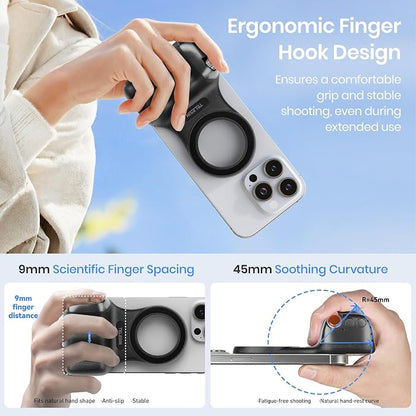 Magnetic Phone Camera Grip, Smartphone Shooting Holder Selfie Handle Snap with Wireless Shutter Button Remote for iPhone 16 15 14 13 12 Pro Max Android Cellphone Vlog Video Photography (Black)
