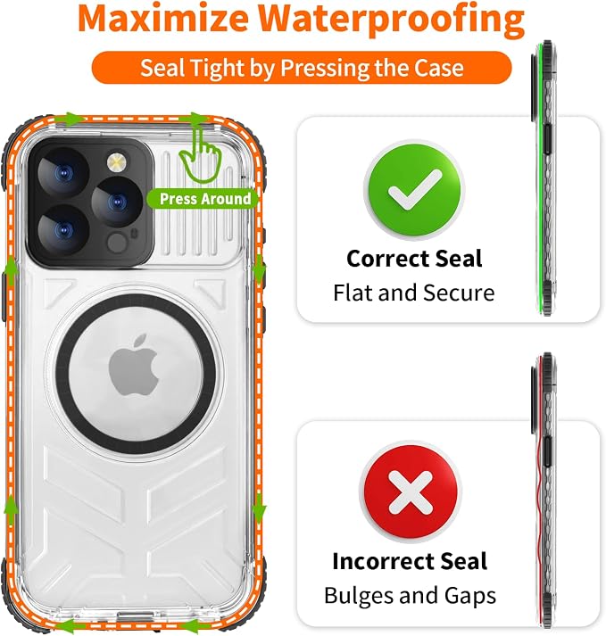 for iPhone 15 Pro Max Waterproof Case Compatible with MagSafe, Translucent Slim IP68 Underwater Built-in Screen Protector, 12FT Military Grade, 360 Full Body Protective Cover 6.7 inch Black