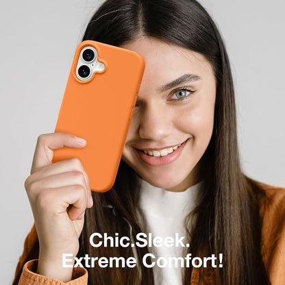 GONEZ Magnetic for iPhone 17 Case, Compatible with MagSafe, [Screen Protector + Camera Lens Protector], Liquid Silicone Anti-Scratch Shockproof Protective Phone Case 6.3 inch, Orange