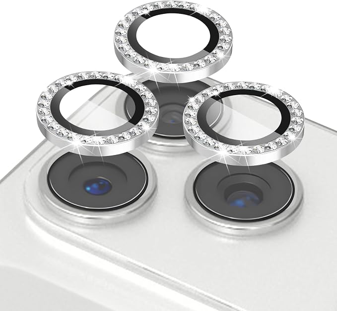 ShinKin Camera Lens Protector for iPhone 17 Pro/iPhone 17 Pro Max, Glitter Camera Cover, 9H Tempered Glass Individual Metal Ring Camera Protector for iPhone 17 Pro/17 Pro Max (Diamond - Silver)