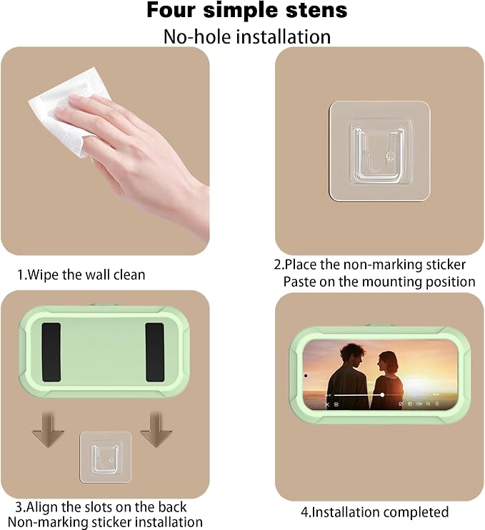 360° Rotatable Retractable Adjustable Shower Phone Case Holder,Anti-fog HD & sensitive screen ,Wall Mounted Phone Holder for Bathroom Mirror Bathtub Kitchen,Shower Accessories for 4-7" Phones (mint)