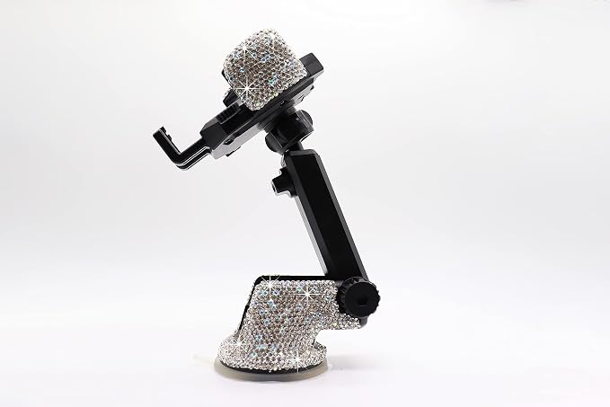 Bling Car Phone Mount Holder,Shiny Crystal Rhinestone Phone Stand for Women and Girls, Car Accessories for Windshield Dashboard,Compatible with Most Cellphones (White)