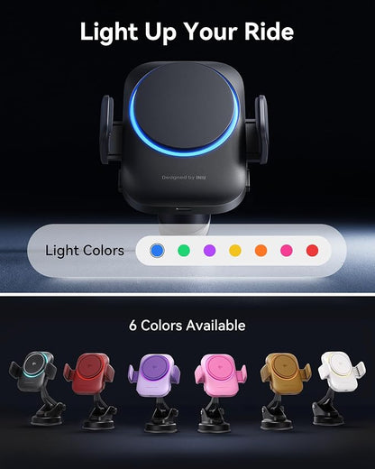 INIU Qi2 Certified 15W Car Phone Holder Wireless Charger, Ultra-Stable 22N for MagSafe Car Mount Charger with Cooling Fins & RGB Lighting Only for iPhone 16/15/14/13/12 Series, White