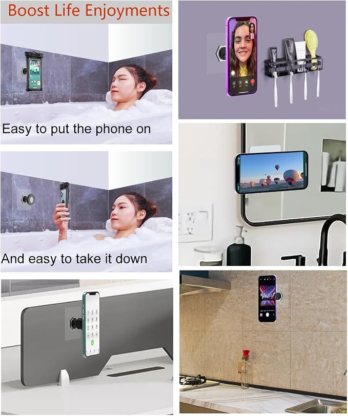 OCEANLOVE for MagSafe Wall Mount Magnetic Phone Holder, Self-Adhesive, 360 Rotatable, Waterproof, Compatible with iPhone 17/16/15/14/13/12,All Phones, Shower Mirror Car Glass Bathroom Kitchen(Black)