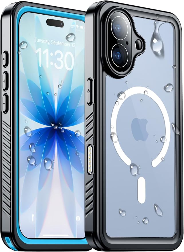 Temdan Magnetic Compatible with iPhone 17 Case,Waterproof Built-in Screen & Camera Protector IP68 Underwater Full Body 17FT Military Dropproof Shockproof Phone Case 6.3"-Mag/Blue