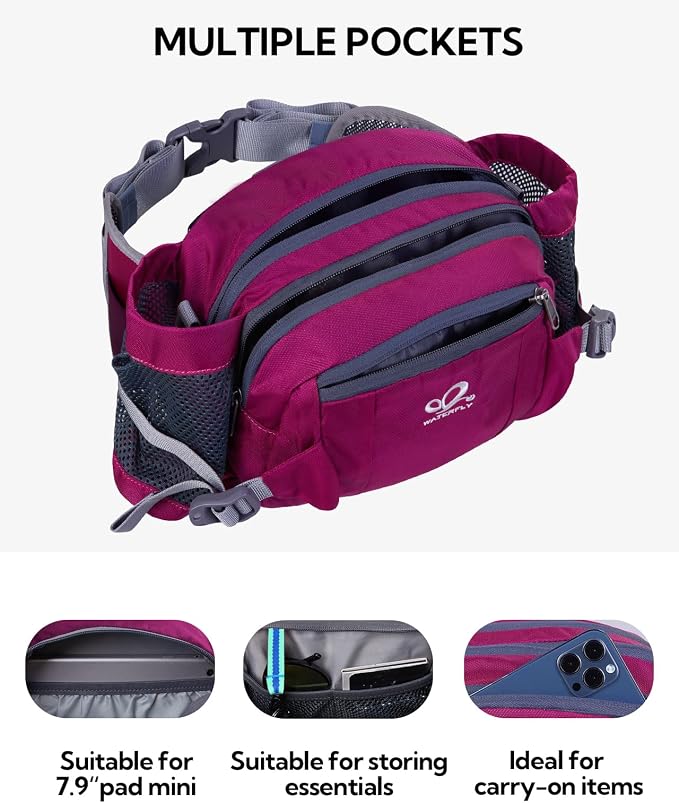 WATERFLY Fanny Pack Waist Bag: Fannie Pack 2 Water Bottle Holders Lumbar Belt Hiking Walking Running Jogging Camping Large Woman Man (Bottle Not Included)