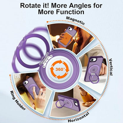 360° Magnetic Swivel Ring for iPhone 16E & 17E Case, Built-in Metal Stand and Ring Holder, Magsafe Compatible, Military Grade Protection, Shockproof - Purple