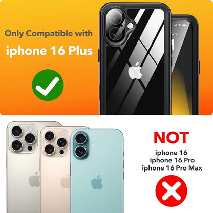 ANTSHARE for iPhone 16 Plus Case Waterproof, [Anti Spy] for iPhone 16 Plus Privacy Screen Protector, [IP68 Under Water] Heavy Duty Full-Body Shockproof Phone Case, Black