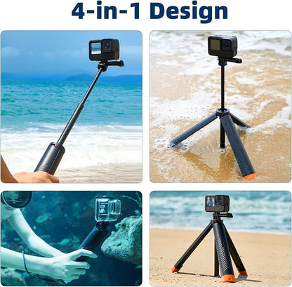 Floating Selfie Stick Hand Grip Tripod, Waterproof Extendable Selfie Monopod for GoPro Hero 13, 12, 11, 10, 9, 8, DJI OSMO Action 5 Pro 4 3、Insta360 Ace Pro 2 and Most Action Camera