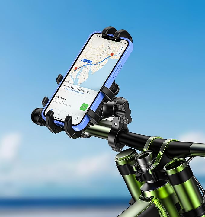 VAZESWIN Motorcycle Phone Mount with Vibration Dampener, Anti-Shake Bike Phone Holder with Aluminum Alloy Handlebar Clamp, One-Handed Operation Motorcycle Cellphone Mount Fit for 5.4"-7.2" Smartphone