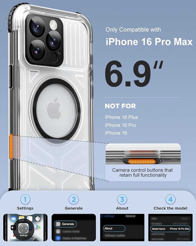 for iPhone 16 Pro Max Waterproof Case with Magsafe, Built-in [Camera & Screen Protector] [Lanyard], IP68 Water Proof Full Body Dustproof Heavy Duty Frosted Protective Phone Cover, 6.9" Black