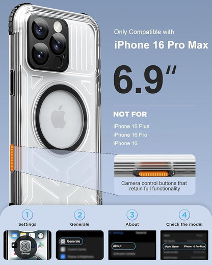 for iPhone 16 Pro Max Waterproof Case with Magsafe, Built-in [Camera & Screen Protector] [Lanyard], IP68 Water Proof Full Body Dustproof Heavy Duty Frosted Protective Phone Cover, 6.9" Black