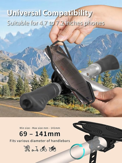 Bone Bike Tie 6, Bicycle Phone Mount for Handlebar, Scratch-Free & Shock-Absorbing Silicone MTB Holder with Dual-Strap Protection, Cycling Phone Carrier for iPhone & 4.7"–7.2" Smartphones (Handlebar)
