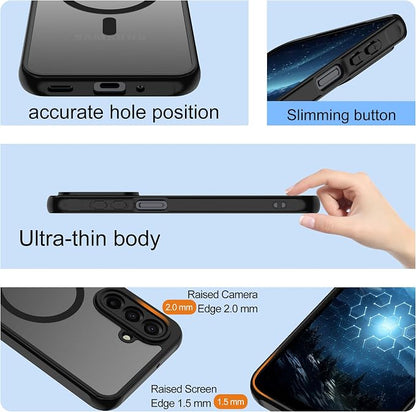 For Samsung Galaxy A17 5G Phone Case:A17 Case [Compatible with Magsafe] with 2PC Tempered Glass Screen Protector,Camera Bump Protection,Slim Frosted Translucent Soft-Touch for Galaxy A17,Matte black