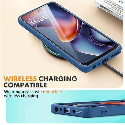 for Motorola Moto G 2025 Case, 2 Pack Tempered Glass Screen Protectors, Soft TPU Liquid Silicone Shockproof Gel Case-Blue
