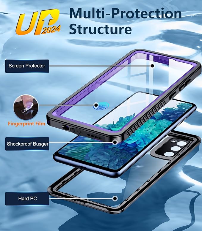 Temdan for Samsung Galaxy S20 FE Case Waterproof, [Military-Grade Drop Protection] [IP68 Underwater] Full Body Heavy Duty Rugged Shock-Proof Case for S20 FE 6.5''-Purple