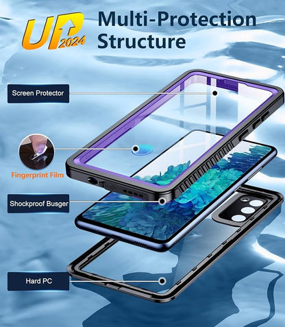 Temdan for Samsung Galaxy S20 FE Case Waterproof, [Military-Grade Drop Protection] [IP68 Underwater] Full Body Heavy Duty Rugged Shock-Proof Case for S20 FE 6.5''-Purple