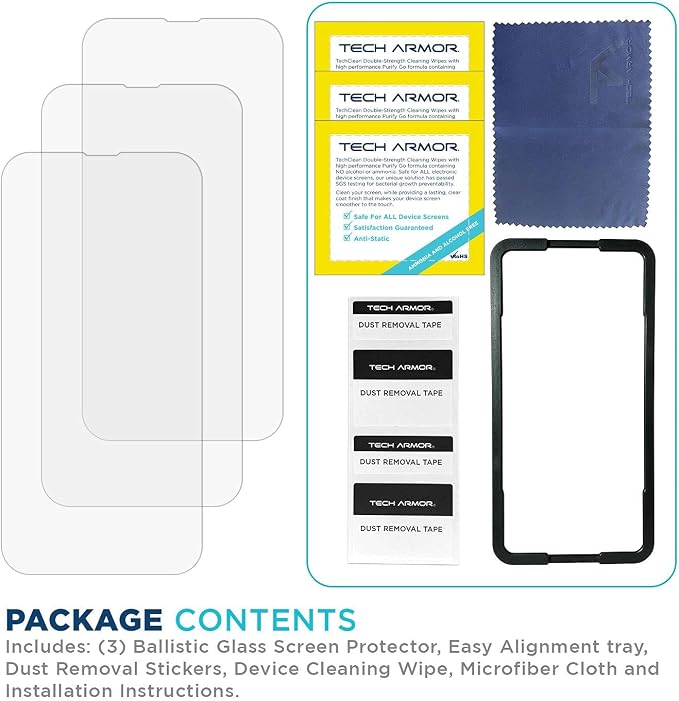 Tech Armor Ballistic Glass Screen Protector for iPhone 14 Plus and iPhone 13 Pro Max [6.7 Inch] Display 3 Pack Tempered Glass, Case Friendly