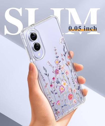 GVIEWIN for Samsung Galaxy S25 Edge Case, Clear Floral Shockproof Protective Women Phone Case, Non-Yellowing, Screen&Camera Lens Protector for Galaxy S25 Edge 6.7",Floratopia/Colorful