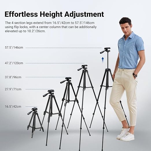 NEEWER Entry Level Version Tripod for Cell Phone & Camera, Metal Lightweight Portable Travel Stand with Cold Shoe Cellphone Holder Mount Compatible with iPhone for Video Recording Filming, TP53