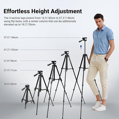 NEEWER Entry Level Version Tripod for Cell Phone & Camera, Metal Lightweight Portable Travel Stand with Cold Shoe Cellphone Holder Mount Compatible with iPhone for Video Recording Filming, TP53