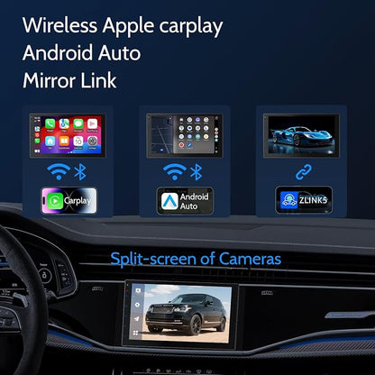 Double Din Car Stereo Radio with 7 inch HD Touchscreen, Wireless Apple Carplay & Android Auto, Bluetooth, SWC, Mirror Link, AUX,FM Car Radio Receiver(No backup reversing camera)|for All Vehicle