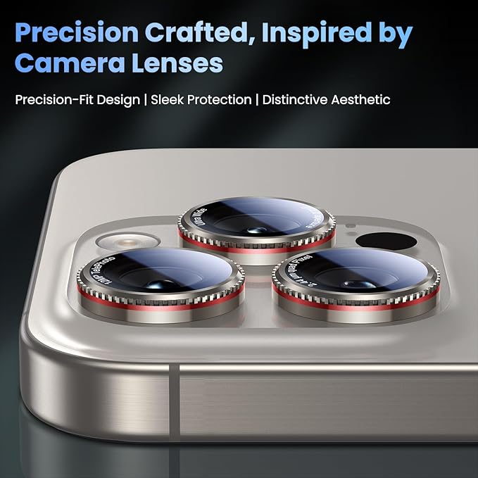 Uyiton for iPhone 17/16/15/14 (Pro Max & Pro) Camera Lens Protector - [Case-Friendly][Ultra-Thin] Military-Grade Tempered Glass Metal Camera Cover, Easy to Install, Gearwheel Gray+Red