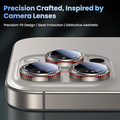 Uyiton for iPhone 17/16/15/14 (Pro Max & Pro) Camera Lens Protector - [Case-Friendly][Ultra-Thin] Military-Grade Tempered Glass Metal Camera Cover, Easy to Install, Gearwheel Gray+Red