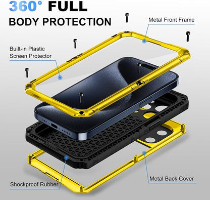 Beasyjoy for iPhone 15 Pro Max Heavy Duty Full Body Protective Case with Built-in Screen Protector, Military Grade Shockproof Defender Case for iPhone 15 Pro Max 6.7", "Yellow