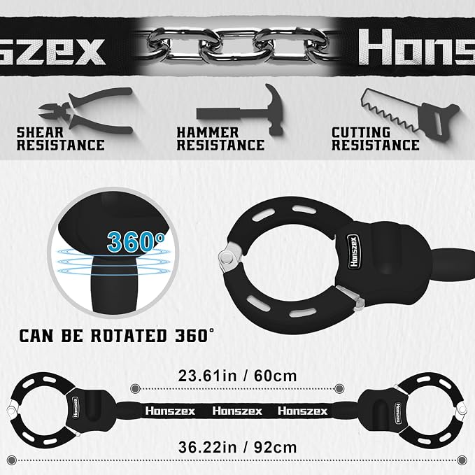 Electric Scooter Locks Anti Theft, E Scooter Phone Holder & Scooter Chain Lock with Key, Heavy-Duty Anti-Theft Lock with Waterproof Storage Bag, Accessories for Electric Scooters and Bicycles