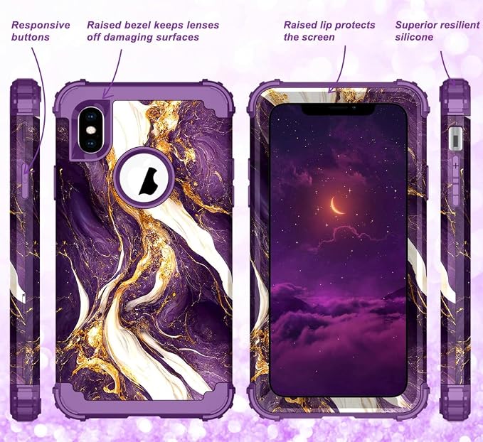 Hocase for iPhone Xs Max Case, Heavy Duty Shockproof Protection Soft Silicone Rubber+Hard Plastic Bumpers Hybrid Protective Case for iPhone Xs Max (6.5") 2018 - Midnight Purple