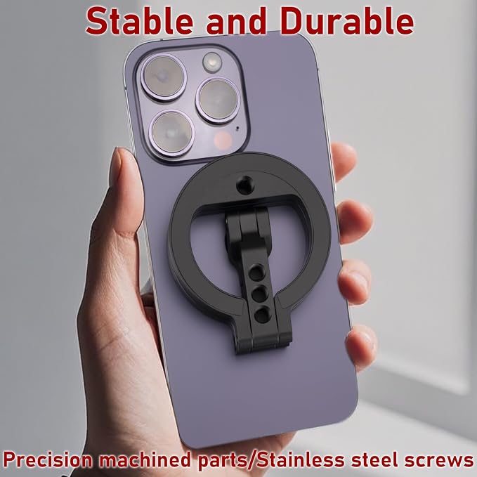 Double Magnetic Ring Phone Holder – Attach to Any Iron Surface | 1/4" Screw Hole | Compatible with iPhone 17/16/15/14/13/12 Pro Max Series & Magnetic Cases (MS-02R)