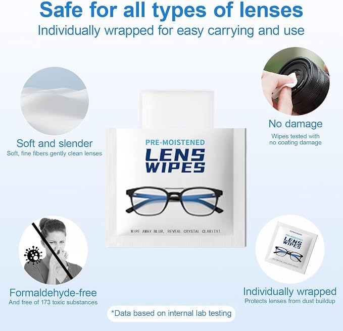 Third-Generation Lens Wipes, 120 Count, Individually Wrapped Pre-Moistened Cleaning Wipes for Eye Glasses, Camera Lens Cleaner, Streak-Free Scratch-Free Screen Cleaning for Phone, Sunglasses, Laptop