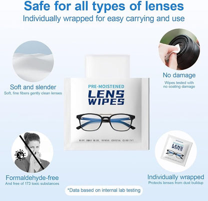 Third-Generation Lens Wipes, 120 Count, Individually Wrapped Pre-Moistened Cleaning Wipes for Eye Glasses, Camera Lens Cleaner, Streak-Free Scratch-Free Screen Cleaning for Phone, Sunglasses, Laptop