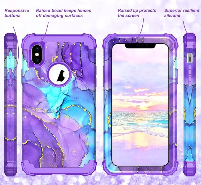 Hocase for iPhone Xs Max Case, Heavy Duty Shockproof Protection Soft Silicone Rubber+Hard Plastic Bumpers Hybrid Protective Case for iPhone Xs Max (6.5") 2018 - When Purple Meets Blue