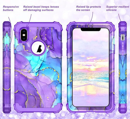Hocase for iPhone Xs Max Case, Heavy Duty Shockproof Protection Soft Silicone Rubber+Hard Plastic Bumpers Hybrid Protective Case for iPhone Xs Max (6.5") 2018 - When Purple Meets Blue