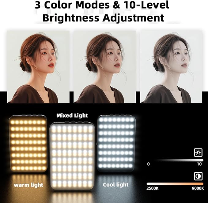 Magnetic Phone Light - 3 Color Temperature, 160 LED Selfie Light with Clip for Phone, Camera, Laptop, iPad, 3000mAh Portable Video Light for Tattoo/TikTok/Vlog/Zoom Calls/Makeup (White)