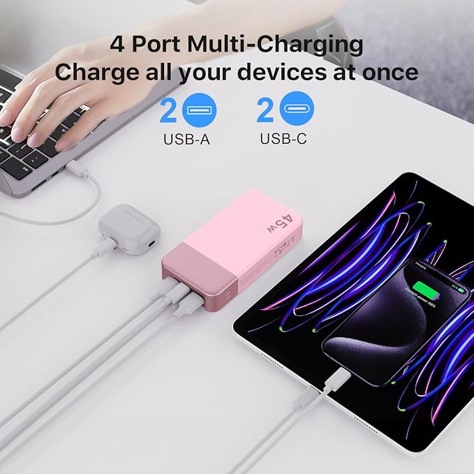 NOBIS Portable Charger,20000mAh Power Bank, 45W Fast Charging | Battery Pack with 2 USB-C (in/out) & 2 USB-A, Digital Display & Small Current Mode, Compatible with Phone 17 S25 Tablet