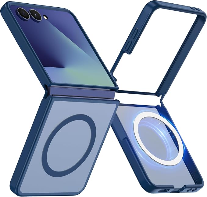 Pilaru for Samsung Galaxy Z Flip 7 case [Compatible with Magsafe] Translucent Matte Magnetic Phone Case,Slim Thin Duty Shockproof Protection Cover with 2pc HD Screen Protector-Dark Blue