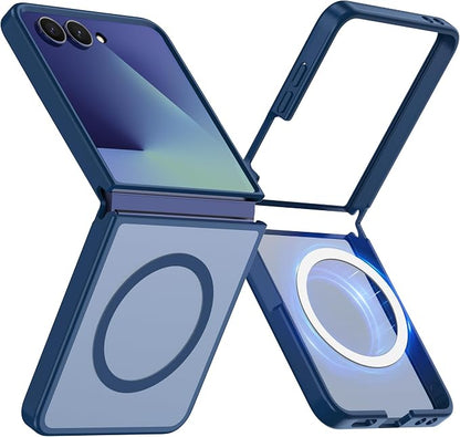 Pilaru for Samsung Galaxy Z Flip 7 case [Compatible with Magsafe] Translucent Matte Magnetic Phone Case,Slim Thin Duty Shockproof Protection Cover with 2pc HD Screen Protector-Dark Blue