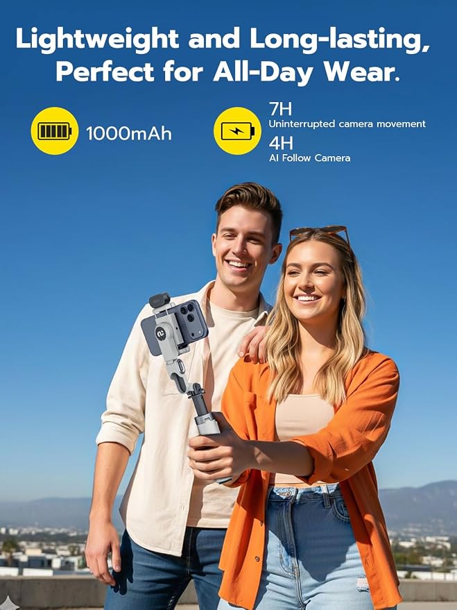 AOCHUAN Gimbal Stabilizer for iPhone, 4 in 1 Phone Gimbal w/360° Rotation for Andriod Sefie Stick Tripod w/Auto Face Tracking and Wireless Remote for TikTok -M3 Promini White