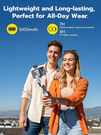 AOCHUAN Gimbal Stabilizer for iPhone, 4 in 1 Phone Gimbal w/360° Rotation for Andriod Sefie Stick Tripod w/Auto Face Tracking and Wireless Remote for TikTok -M3 Promini White