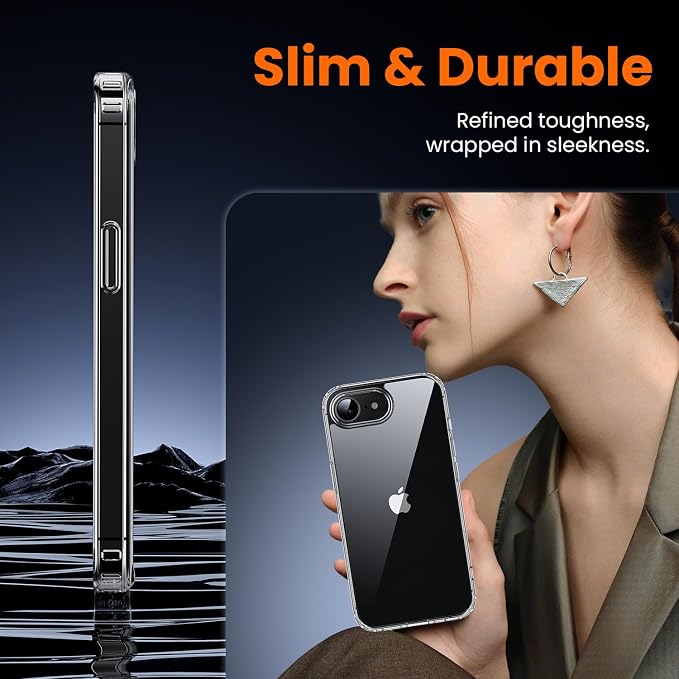 3 in 1 for iPhone 16E Case Clear/iPhone 17E Case [Yellowing-Resistant Acrylic Back] Screen Protector *2, Shockproof for iPhone 16e & 17e Case 6.1 inch Clear