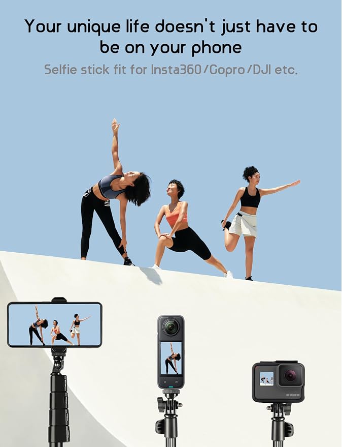BMZX 118" Long Selfie Stick for 360 Cameras GoPro,9.8ft with Wireless Remote, Selfie Stick for iPhone, Android, Fit for Insta360 X5, X4, GoPro,DJI Action 5 Pro Osmo Pocket 3(29 to 118")
