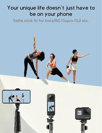 BMZX 118" Long Selfie Stick for 360 Cameras GoPro,9.8ft with Wireless Remote, Selfie Stick for iPhone, Android, Fit for Insta360 X5, X4, GoPro,DJI Action 5 Pro Osmo Pocket 3(29 to 118")